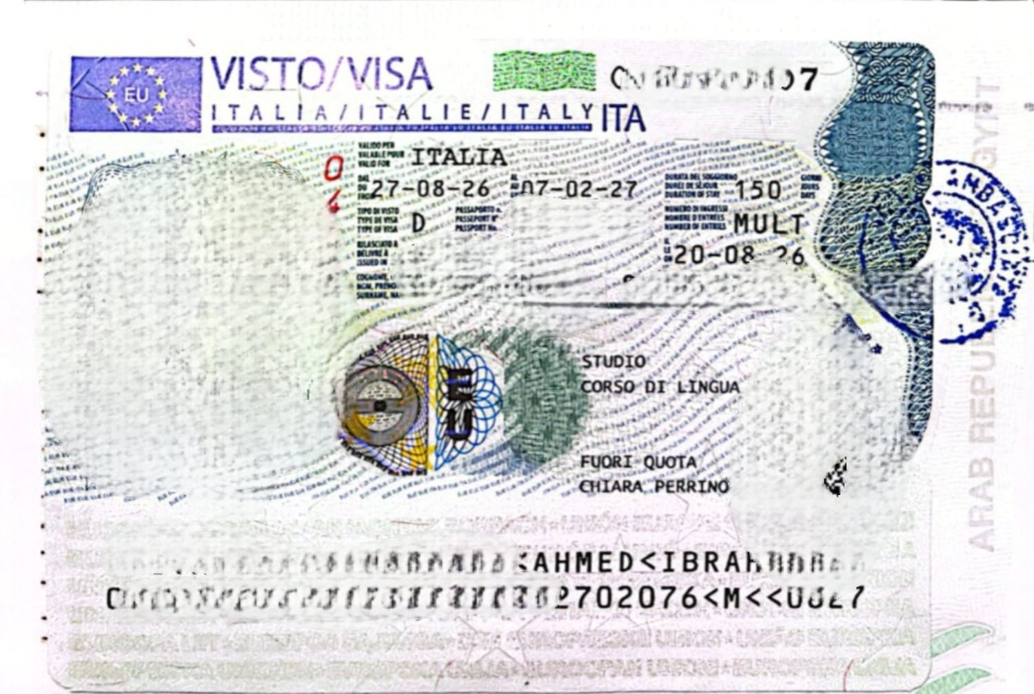 Italy student visa granted to Abdelrahman Assad for English-language computer science studies