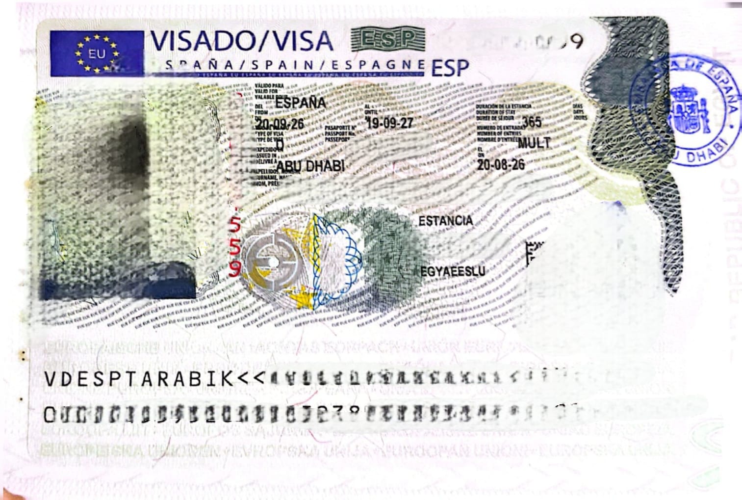 Spain student visa granted to Ahmed Awad at the Spanish Embassy in Abu Dhabi
